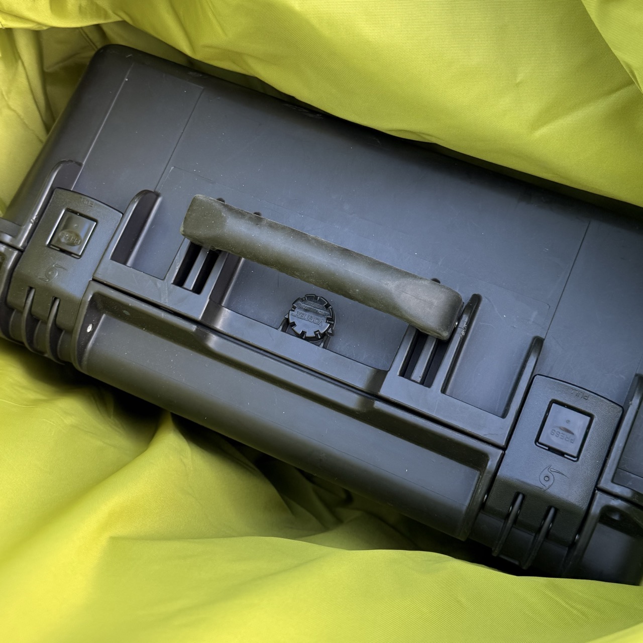 Pelican case full of camera gear in an Orox pannier.